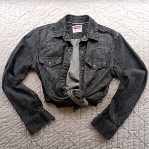 Wrangler Western Work Shirt – Charcoal Wash Dark Blue Denim – Snap Buttons